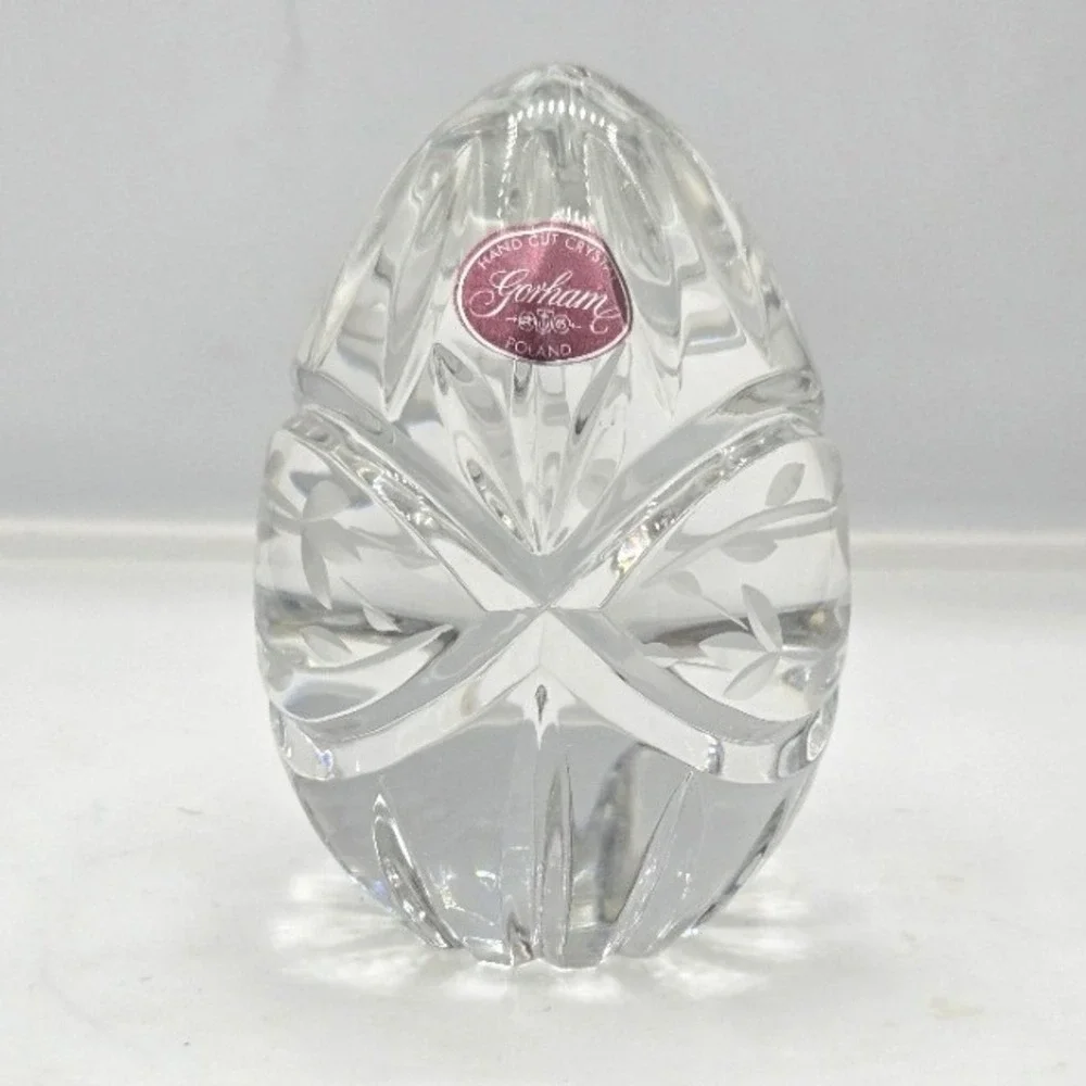 Vintage Gorham Hand Cut Full Lead Crystal Egg Paperweight Poland 3.5